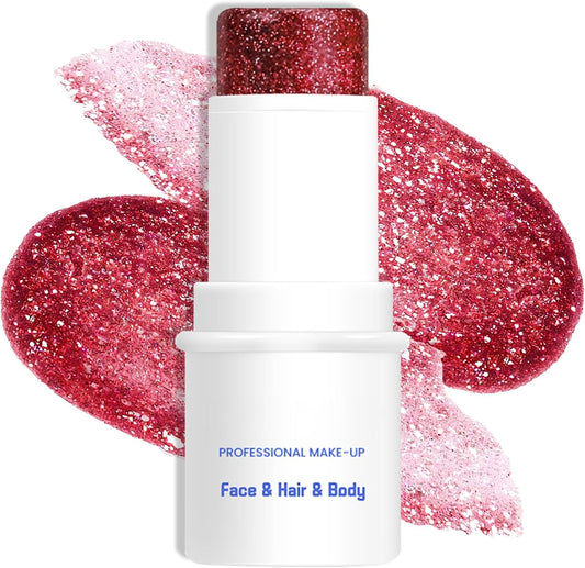Red Body & Face Glitter Makeup Stick, Multiuse Waterproof Glitter Gel for Face Body Hair Eye Lip, Holographic Sequins Paint Stick, Mermaid Accessories Makeup