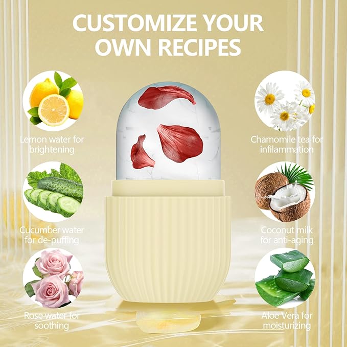 Ice Roller for Face and Eye, Silicone Ice Facial Roller Ice Holder, Face Ice Mold Skin Care, Face Icers Reusable Ice Cube Roller for Shrink Pores Anti Wrinkle Reduce Puffiness, Yellow