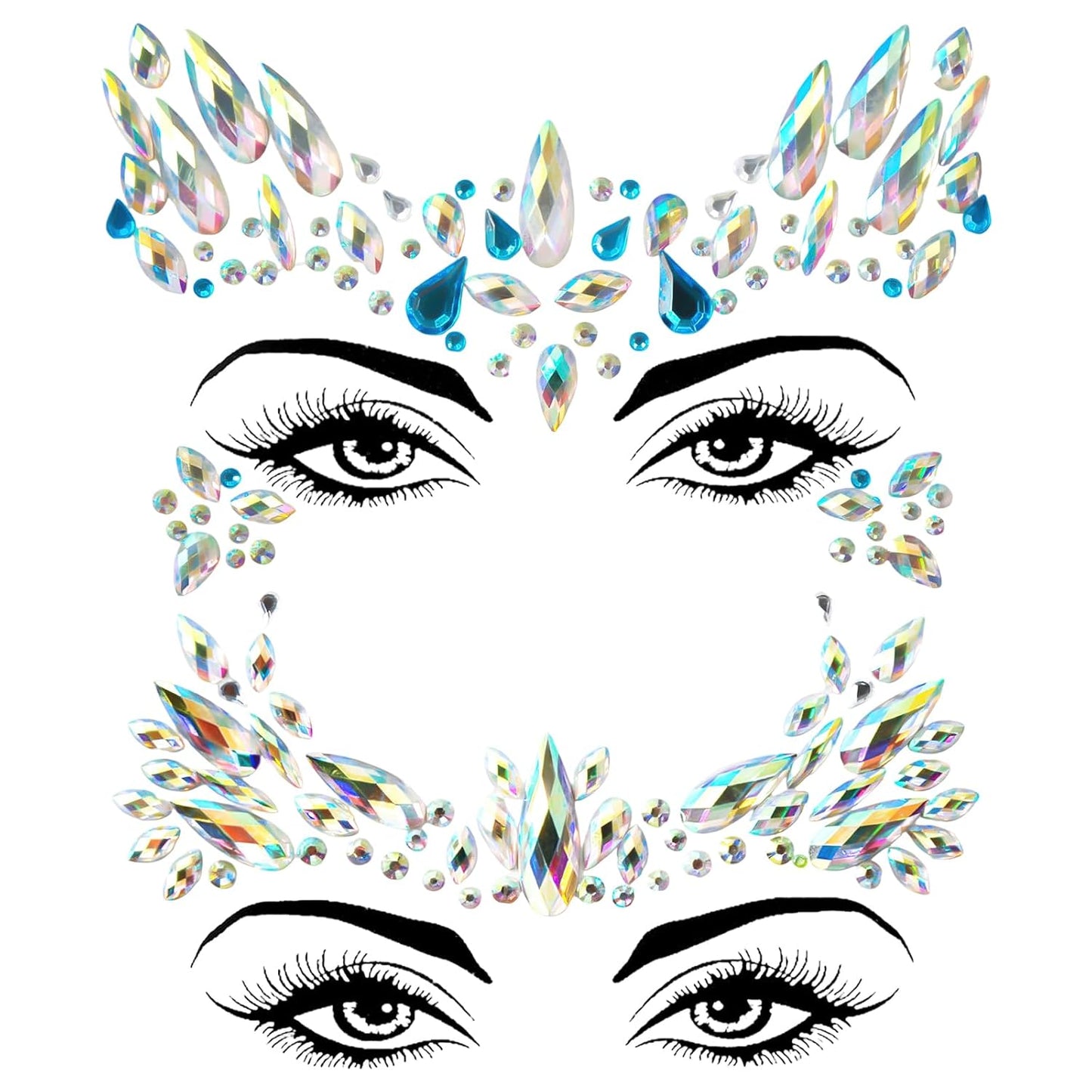 Mermaid Face Gems Stickers Rhinestone Colorful Glitter Gems Temporary Face Tattoo Stickers for Women Girl Halloween Cosplay Christmas Music Carnival Party Makeup (2 Pack)