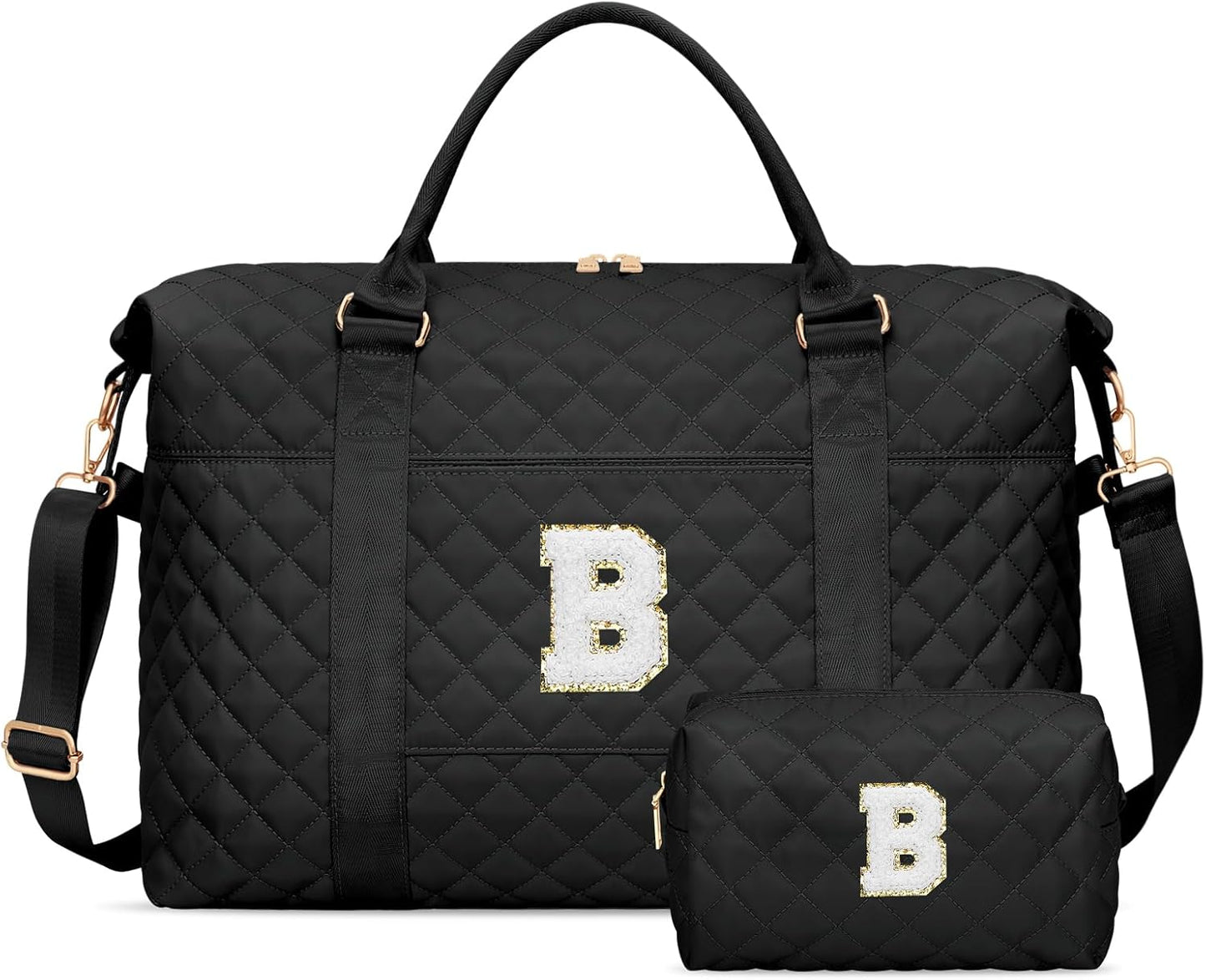 Gifts for Teen Girl, Initial Travel Duffle Bag, Personalized Women Weekender Overnight Bags, Gift for Daughter Kid Girl Wife Friend（Black,B)