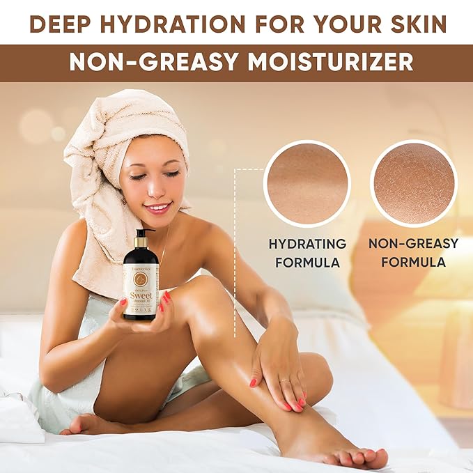 Sweet Almond Oil Organic 16 oz - 100% Pure & Natural Sweet Almond Oil for Skin, Body, Face, and Hair - Natural Cold Pressed Unrefined - Organic Massage Oil for Massage Therapy & Date Night