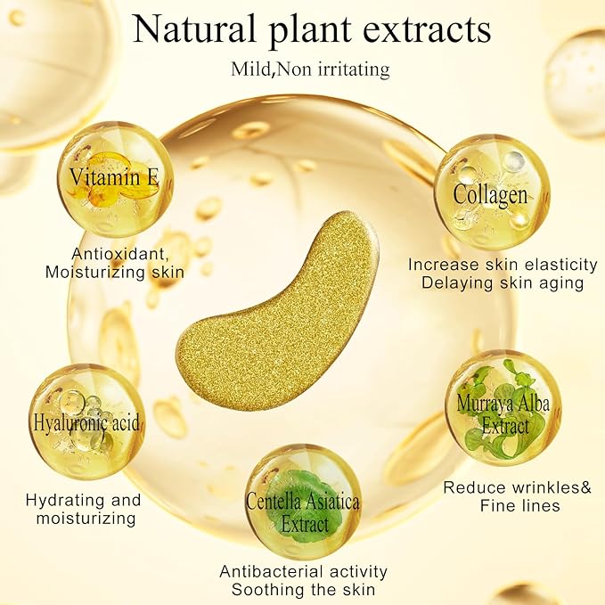 Under Eye Patches(24K Gold 15 Pairs), Gel Eye Mask for Reduce Dark Circles, Puffy Eyes,Undereye Bags, Wrinkles,-with Hyaluronic Acid & Collagen,Eye Treatment Skin Care for Men & Women Gift