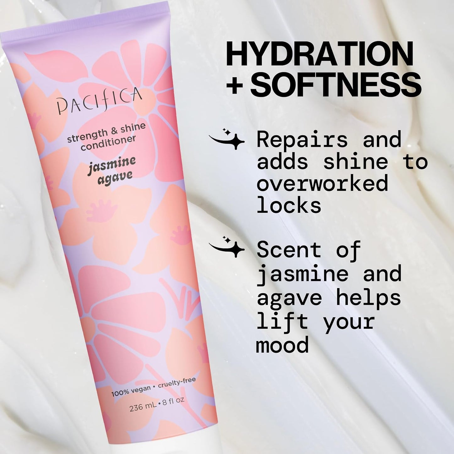 Pacifica Jasmine Agave Strength & Shine Conditioner – Repair Treatment for Dry, Damaged & Bleached Hair, Strengthens & Restores Shine, Clean Beauty, Vegan Cruelty-Free Dermatologist Tested