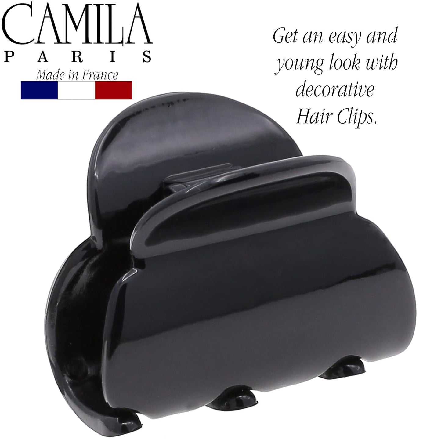 Camila Paris CP3291 French Hair Clip for Women, Small Black Girls Hair Claw Clips Fashion Durable Hair Accessories for Women, Luxury Ladies Strong Hold No Slip Grip Clamp, Made in France