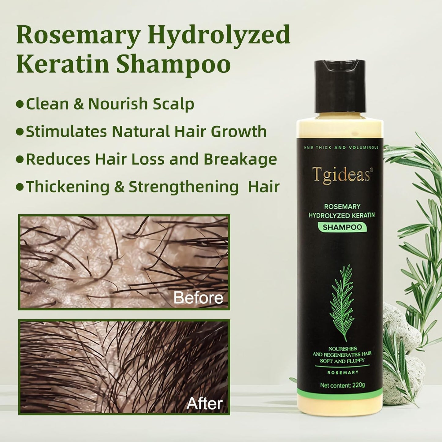 Organic Rosemary Hair Growth Shampoo for Women and Men-Natural Thickening & Strengthening Shampoo with Hydrolyzed Keratin for Thinning Hair & Hair Loss 7.4 fl.oz - 2 Packs