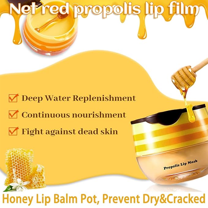 4 PCS Bee Lip Balm Lip Mask Honey Pot, Coconut Honey Strawberry Watermelon Moisturizing Sleeping Lip Mask Overnight with Sticks, Lip Balm Exfoliating Prevention Dry and Crack Lip Scrubs