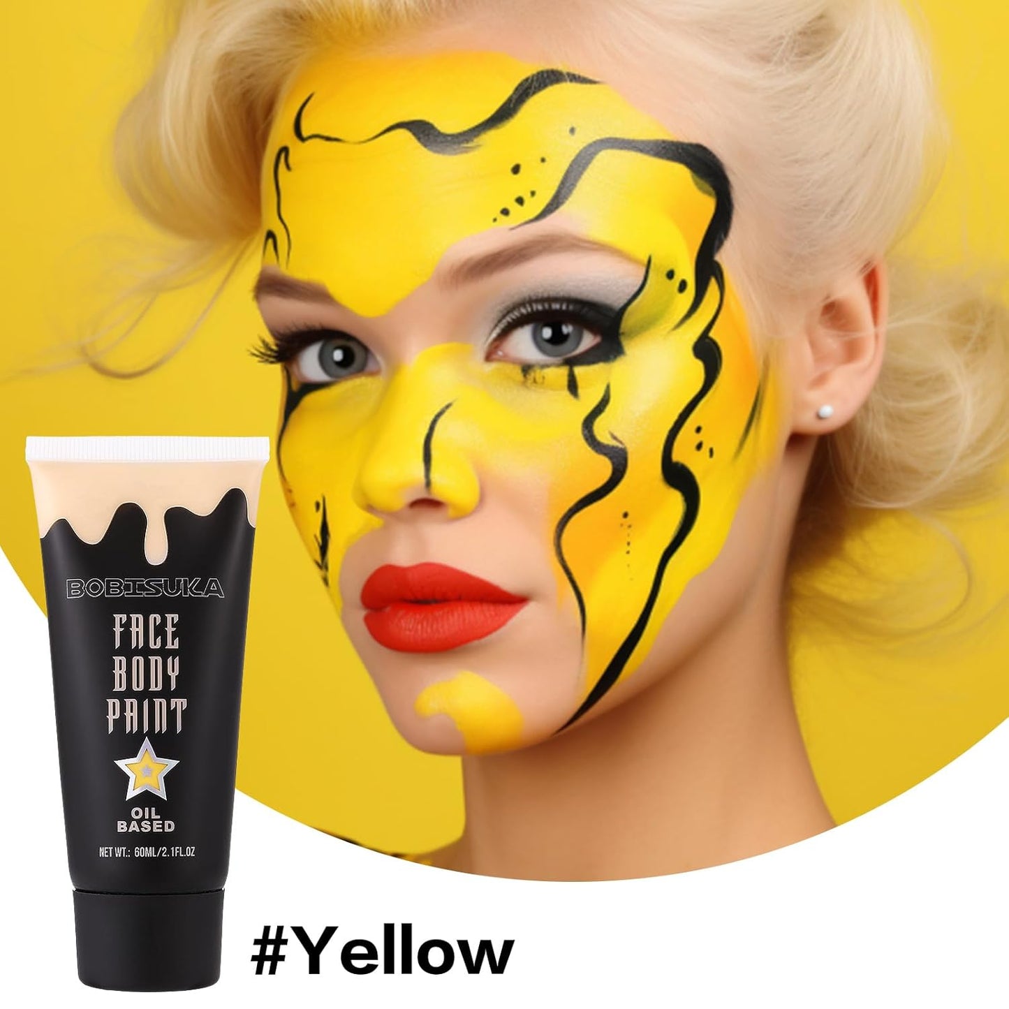 BOBISUKA Yellow Face Paint, Professional SFX Body Paint, High Pigmented Face Painting Kit for Halloween Cosplay, Costume, Parties,Stage, Theater, Special Effect Makeup（2.1 Fl.oz）