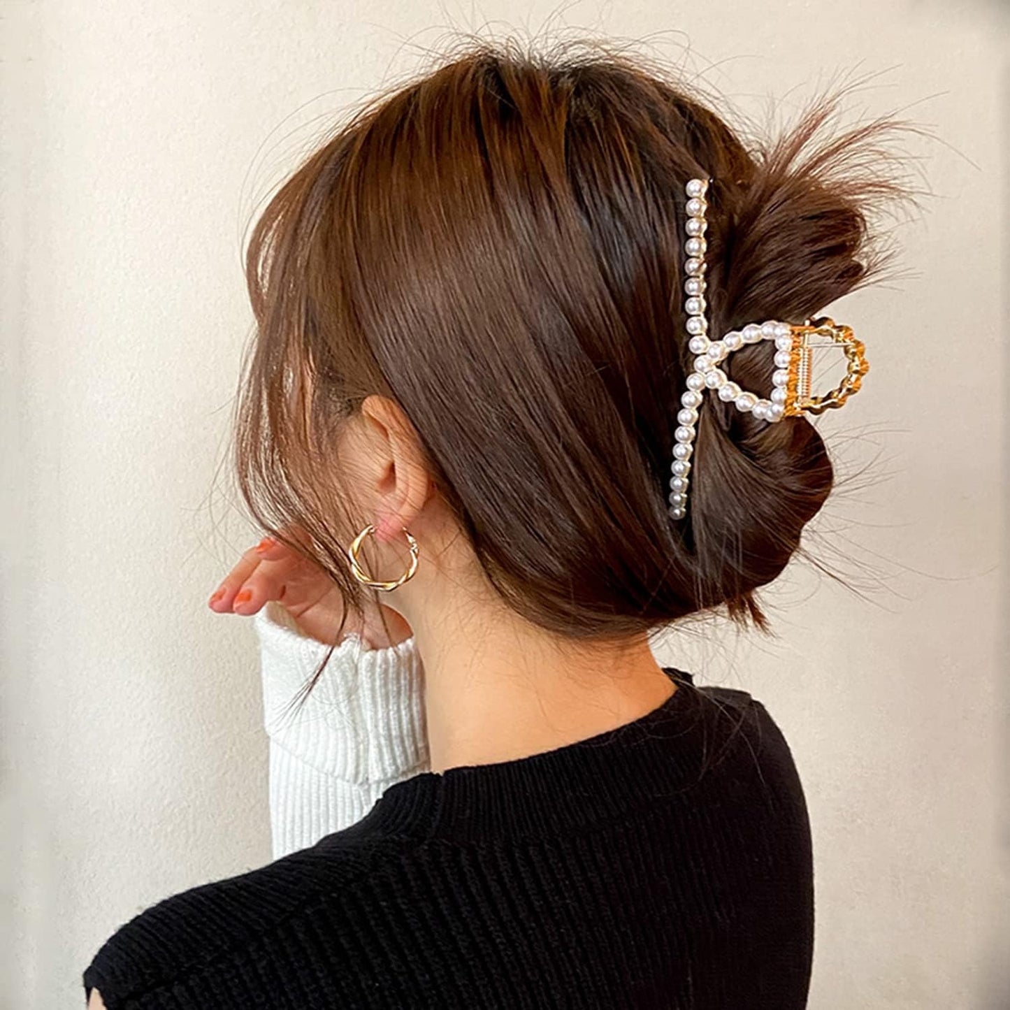 Metal Hair Clips Imitation Pearl Rhinestone Non Slip Hair Claw Clamps Barrettes Decorations for Thin Thick Hair, Crystal Bow Hairpin for Women Girls (2 Pack)