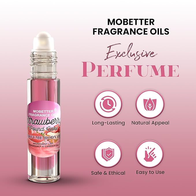 MOBETTER FRAGRANCE OILS Strawberry Pound Cake Perfume body oil fragrance, Floral Fruity Gourmand fragrance for women, Travel Size