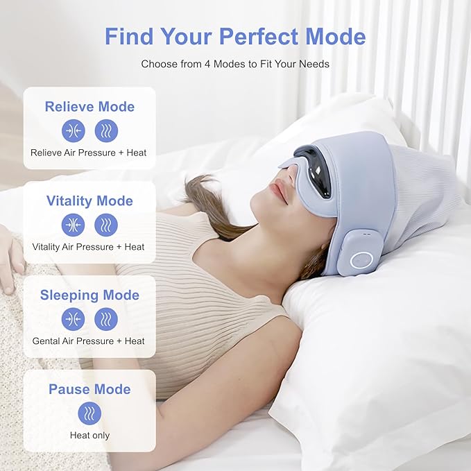 Head Massager for Fatigue Relief, Eye Massager with Heat, Head and Eye Massage for Stress Relief, Bluetooth-Capable, Rechargeable, Ideal for Rest & Relaxation,Avoid Walking/Reading While Using