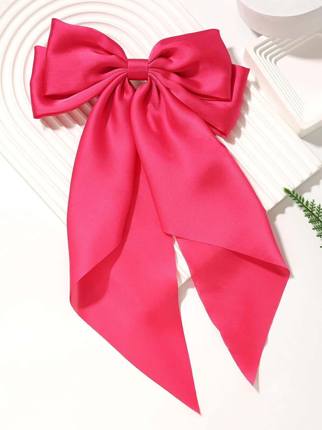 Satin Bow Hair Clips for Women,Big Bow Hair Slides Metal Clips Long Ribbon Hairpin Girls Barrettes Party Half-Updo Ponytail Accessories (Hot Pink/Yellow)