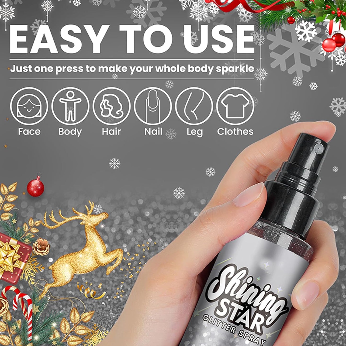 MEICOLY Silver Hair Body Glitter Spray,100ML(3.53OZ),Liquid Glitter Hairspray,Sparkle Glitter Spray for Hair/Body/Clothes,Body Shimmer for Skin,Lightweight,Long Lasting