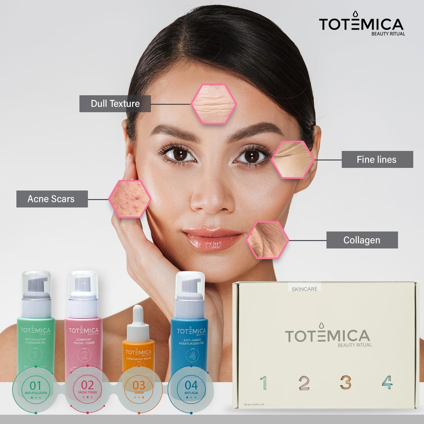 TOTEMICA Skin Care Set, 4-Step Ritual Skin Care Kit - Cleanser, Toner, Serum & Moisturizer for Dry Skin – Vegan, Cruelty-Free, Natural Ingredients for All Skin Types - Skincare with Anti-Aging