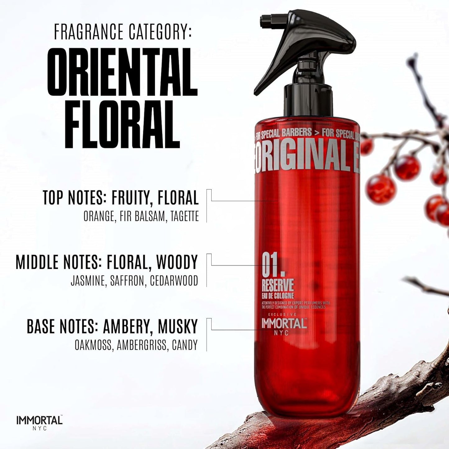 Immortal NYC Reserve 01, After Shave Spray Body/Face Men's Cologne, 17 oz, Exclusive Barbers, Softens Skin, Refreshes, Disinfects and Relieves Face and Skin, Moisturizing Formula After Shaving