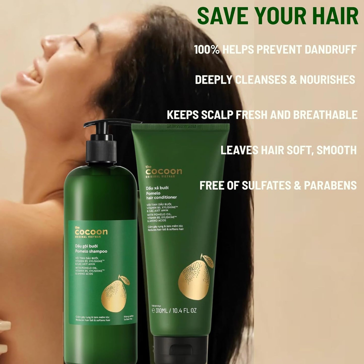 Cocoon Hair Repair Set (SAVE 25%): Pomelo Tonic (4.7 fl oz), Shampoo (10.4 fl oz), and Conditioner (10.4 fl oz)
