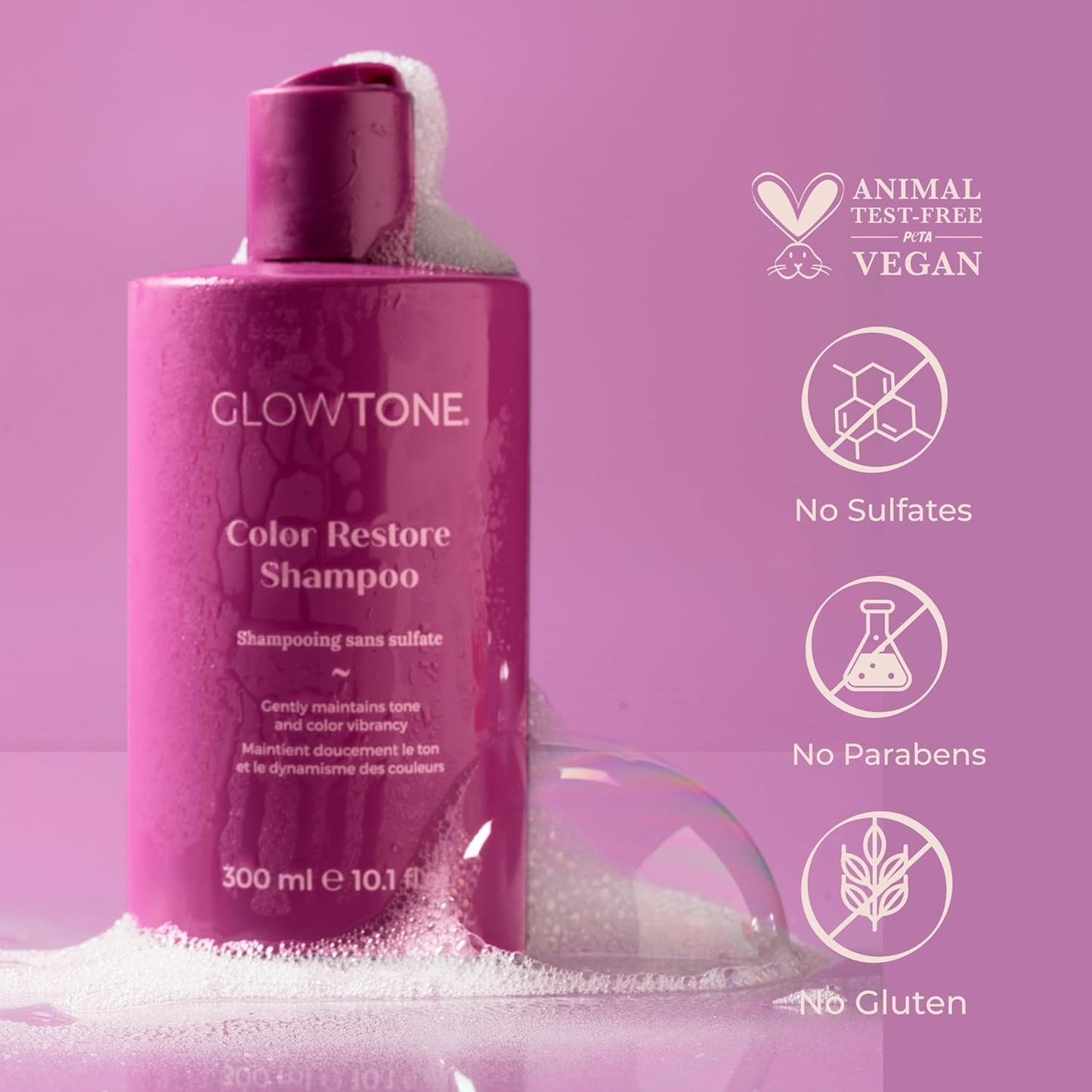 Glowtone™ Color Care Sulfate Free Shampoo, Anti-Fade and High Shine, Lightweight Hair Care for Color-Treated Hair with Argan and Pomegranate Oil and Amino Acids