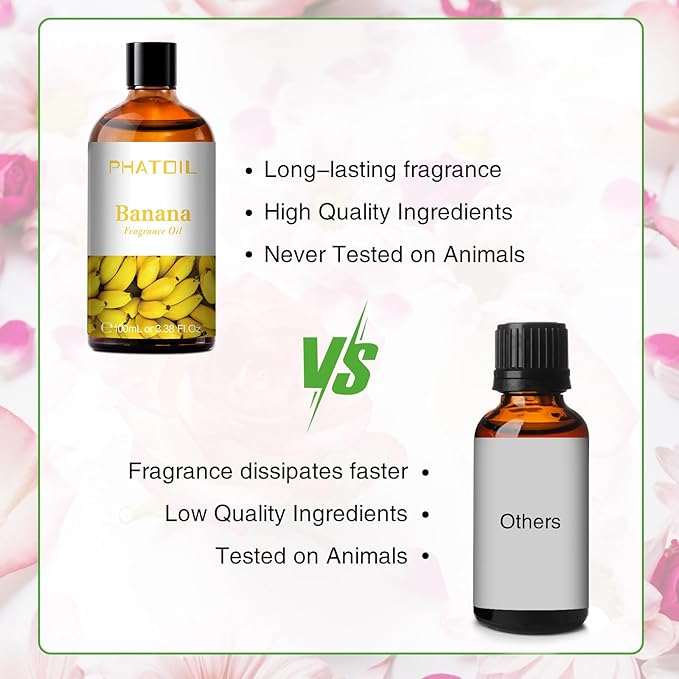 3.38FL.OZ Banana Fragrance Oils for Aromatherapy, Essential Oils for Diffusers for Home, Perfect for Diffuser, Yoga, Skin Care, DIY Candle and Soap Making - 100ml