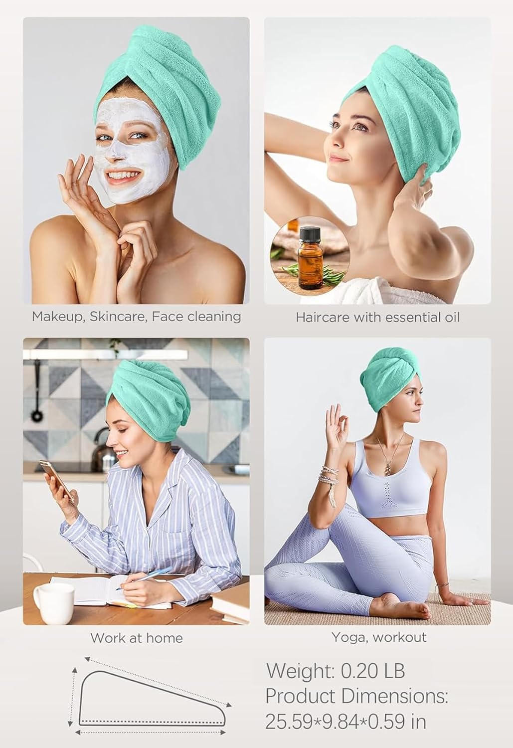 Hicober Microfiber Hair Towel, 3 Packs Hair Turbans for Wet Hair, Drying Hair Wrap Towels for Curly Hair Women Anti Frizz (Pink,Purple,Green)