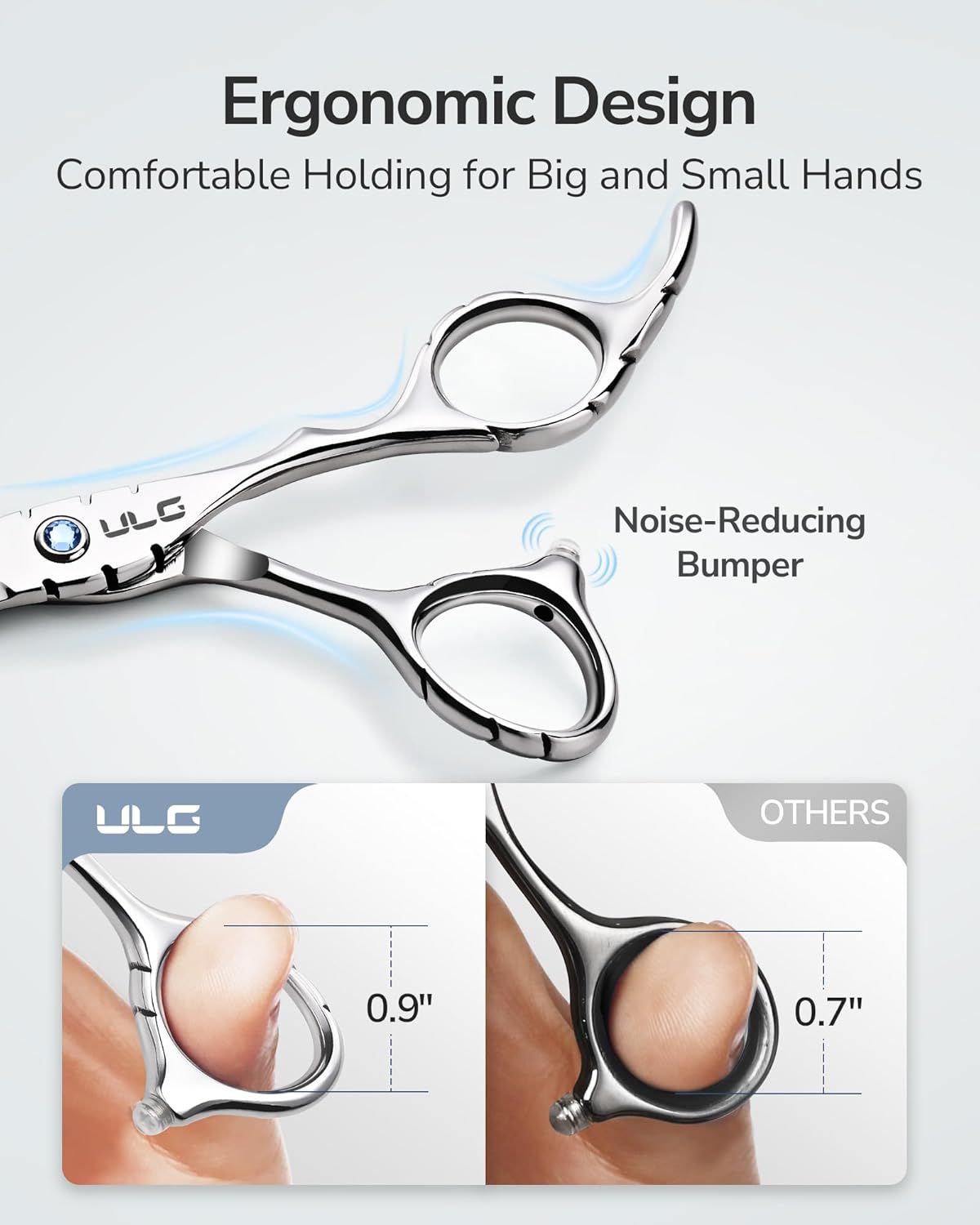 ULG Hair Cutting Scissors 6.7” Shark Series, 100% Japanese Stainless Steel Ultra Sharp, Concave Blade Barber Shears, Ergonomic Offset Handle, Professional Salon Haircut Scissors for Home & Salon Use