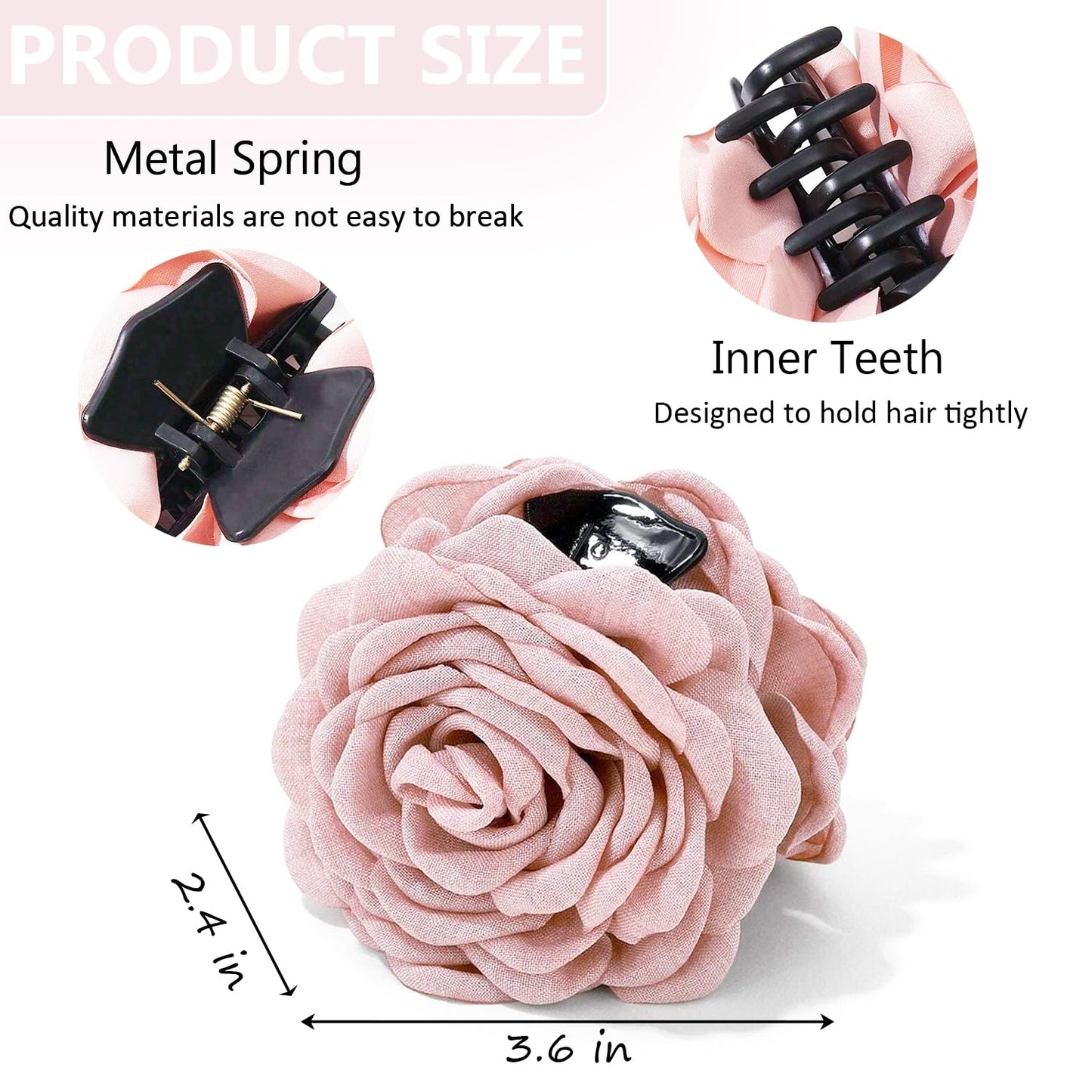 Rose Flower Clips for Women, 2 Pack Large Rose Hair Claw Clips, Floral Hair Clips for Women Girls Thick Hair, Non Slip Strong Hold, 2 Colors