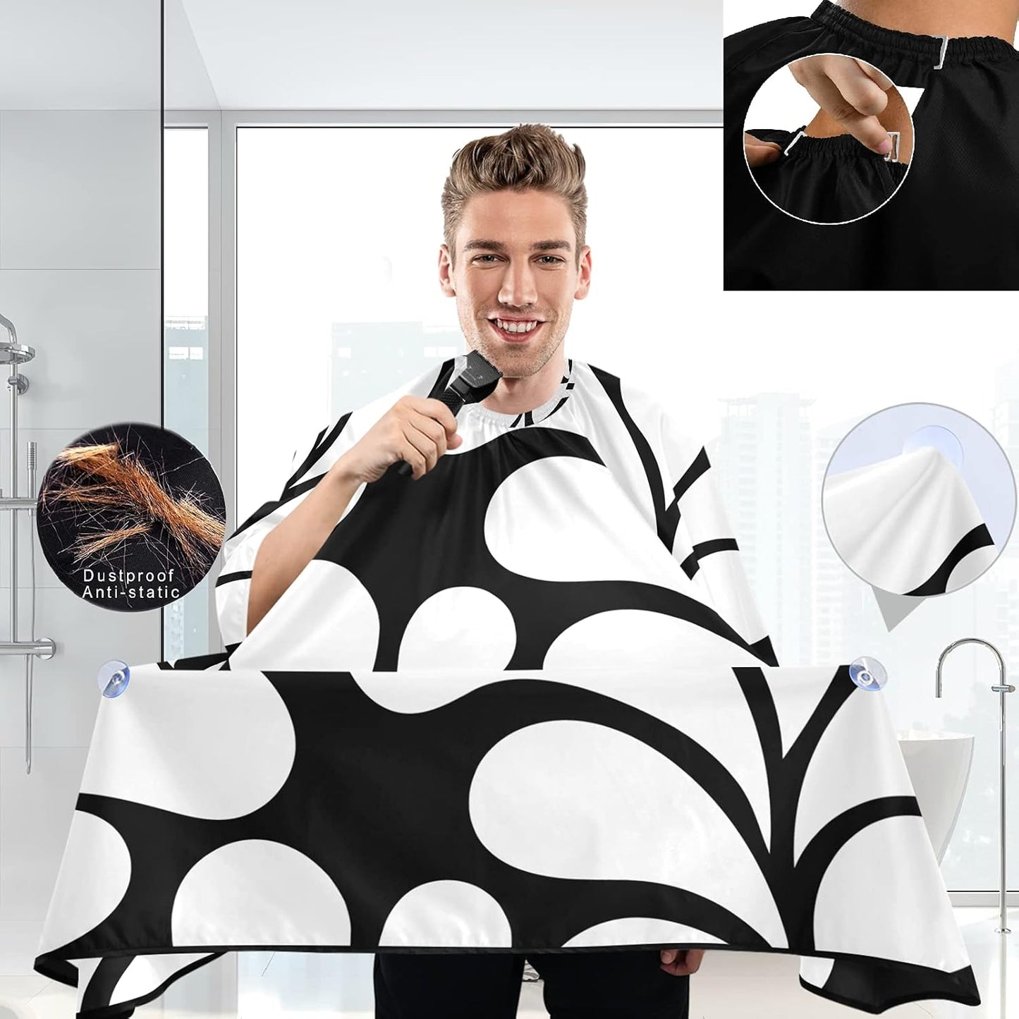 visesunny Black Floral Pattern Barber Cape Polyester Hair Cutting Salon Cape Apron Anti-Static Haircut Water-Resistant Shaving Cloth Beard Shaving Bib Hairdressing Cape
