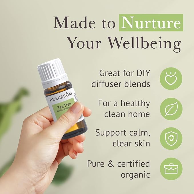 Pranarom USDA Certified Organic Tea Tree Essential Oil (15ml), 100% Pure Undiluted Therapeutic Grade from Zimbabwe for Aromatherapy, Diffuser, Healthy Skin & Hair, Massage, Relaxation
