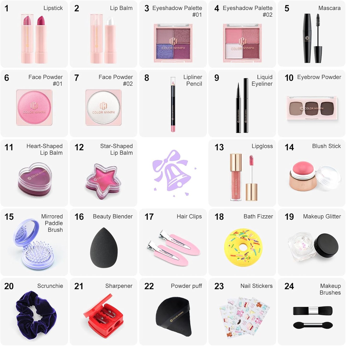 Color Nymph Makeup Advent Calendar 2025, 24 Days Advent Calendar Mystery Box for Christmas, Makeup Gift Sets - Xmas Beauty Countdown Calendar Cosmetics Kit for Women Girls Teens Daughters #Purple