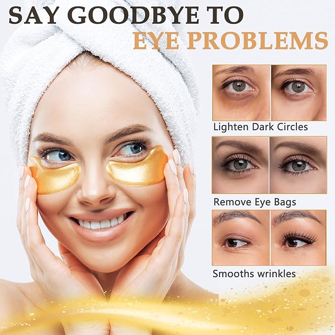 30 Pairs Under Eye Patches, 24k Gold Under Eye Mask For Puffy Eyes,Dark Circles,Bags, Nourishing Collagen Under Eye Gel Pads,Reduces Wrinkles,Revitalises and Refreshes Your Skin