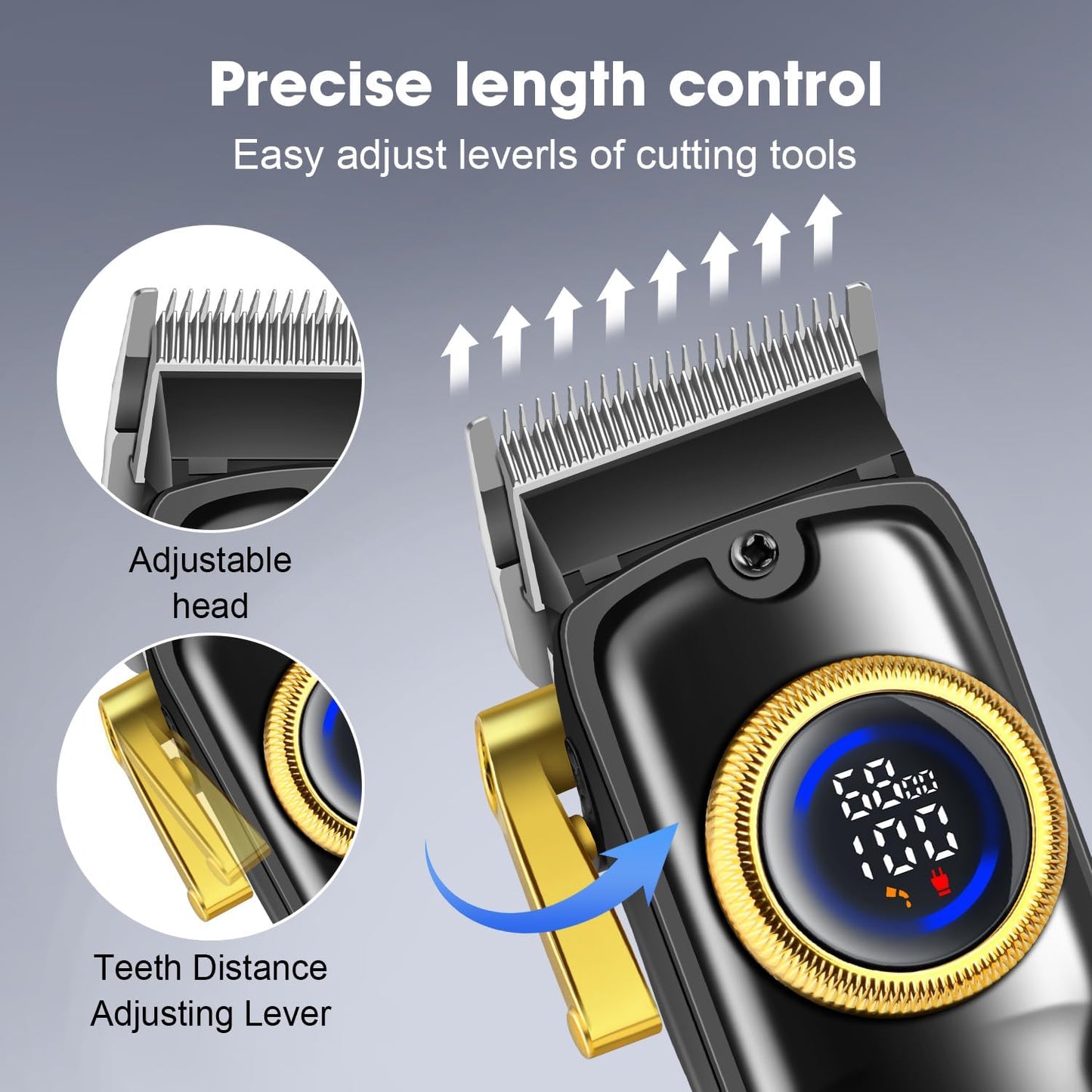 HIENA PRO Professional Hair Clippers Set for Men Cordless Barber Kit Hair Cutting Kit Rechargeable Clippers and Trimmers Set Clipper Set for Barbers with LED Display, Gifts for Men, (Black)