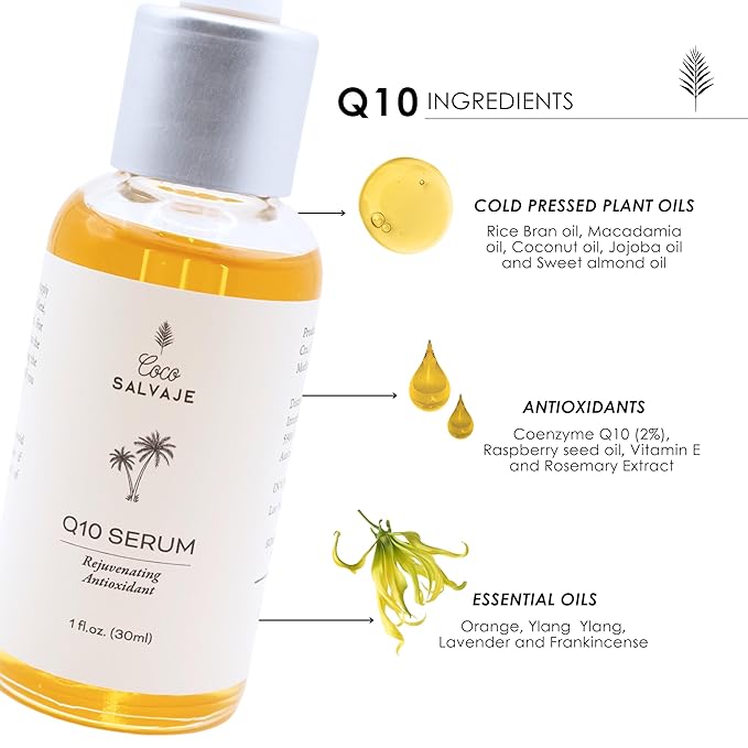 Q10 Facial Serum | Antioxidant Wrinkle-Reducing COQ10 Vitamin E Serum for Brightening and Plumping Skin and Face | Hydrating Skin Care Oil for Women, Men, and Aging Skin | 1oz