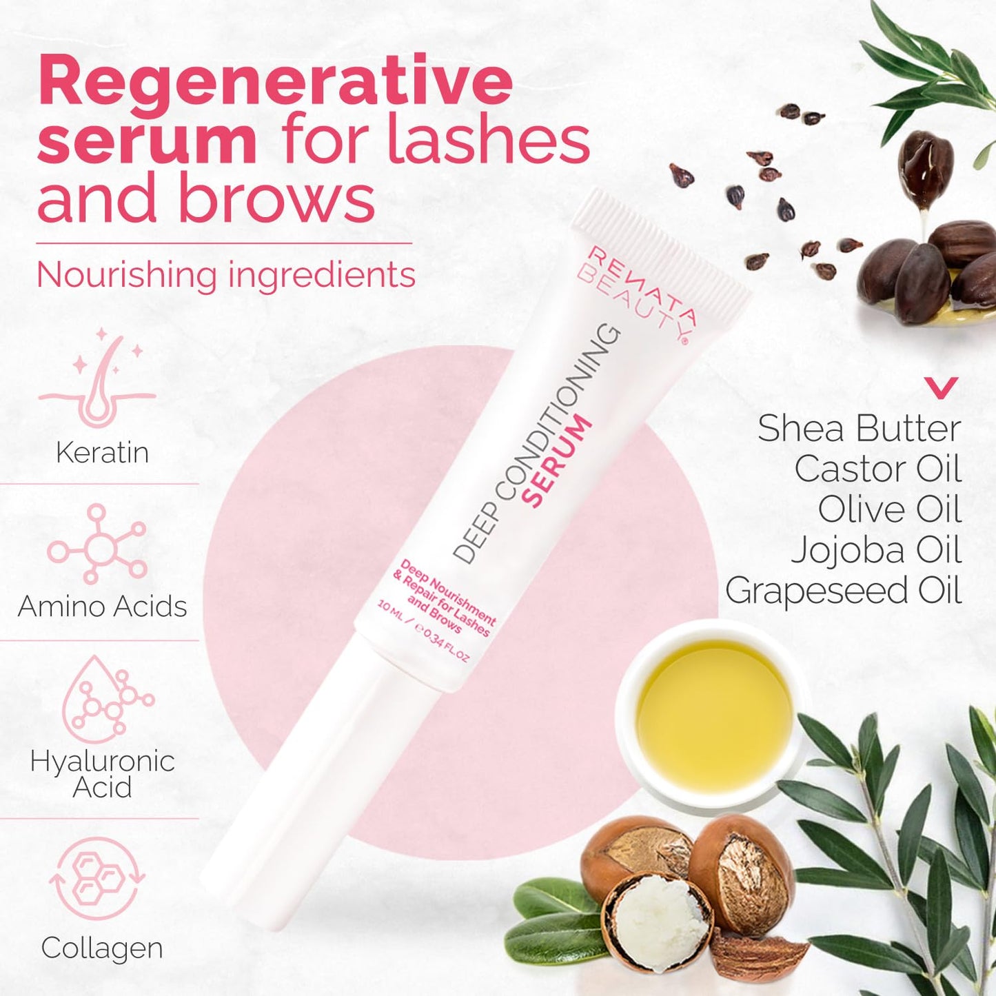 RB RENATA BEAUTY Lash and Brow Conditioner Serum – Regenerating & Repairing Serum – Deep Conditioning Eyebrow & Eyelash Conditioner for post-Lamination and Lash Lift Aftercare and Daily Care