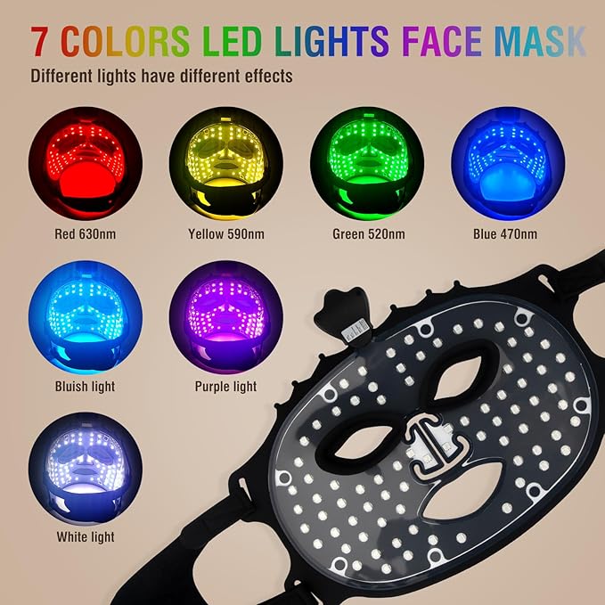 7 Color Red Light Therapy Mask, LED Face Mask Light Therapy, Red Light Therapy for Face, Silicone Face Mask Skin Care at Home with Eye Protection Cushion for Anti Aging Wrinkles