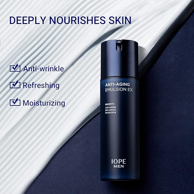 IOPE MEN BIO Anti-aging & Moisturizing Set, Cleanser, Emulsion, Conditioning Essence Serum and Soothing Aftershave, HOMME Korean Skincare by Amorepacific