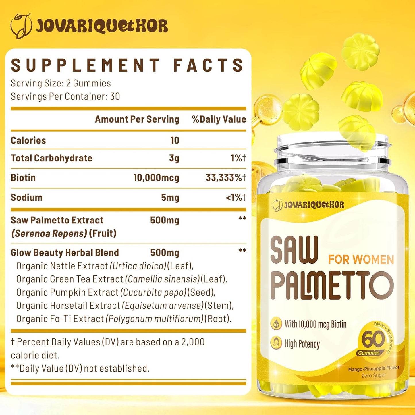 Saw Palmetto for Women - DHT Blocker Hair Growth Supplement - 500mg Potent Saw Palmetto Gummies for Hair, Skin, Nails, Urinary Wellness - Mango-Pineapple Flavor - 120 Gummies