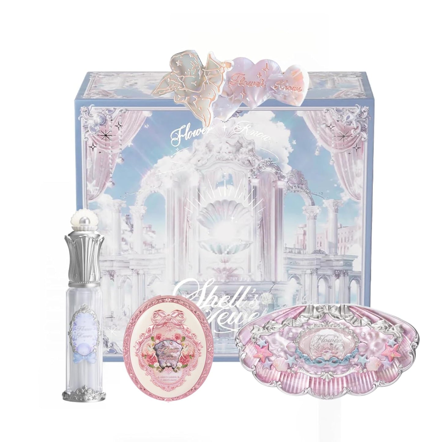 Flower Knows Tide & Twilight Treasures 5 Pack Makeup Gift Set,Lip Glaze*1+Blush*1+Eyeshadow*1+Hair Clip*1+Gift Box*1,Perfect Makeup Gift for Girls & Women