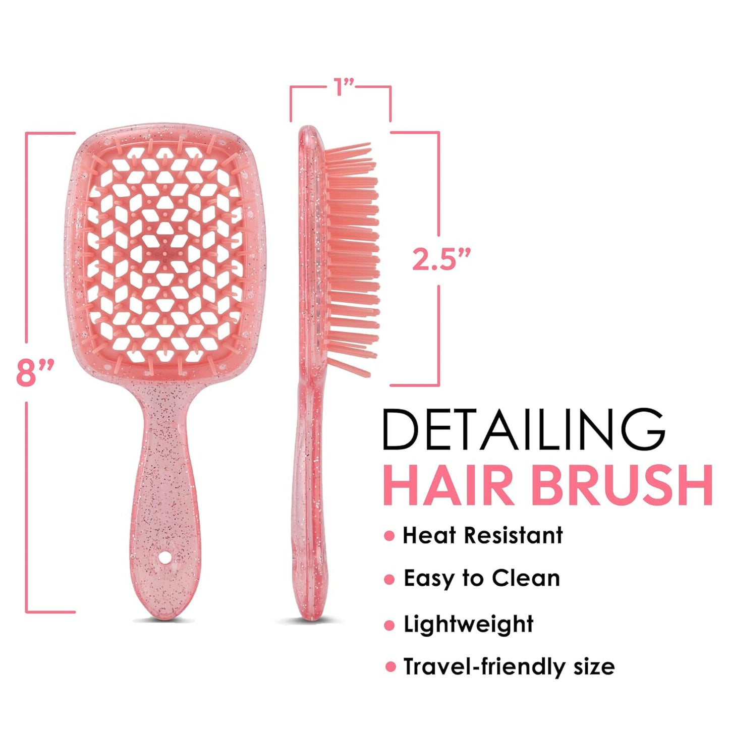 Detangling Brush for All Wet or Dry Hair Types - Pain-Free Brushing, Vented Hair Brush - Lightweight Handle with Extreme Flex to Contour to Scalp (Peach Glitter)