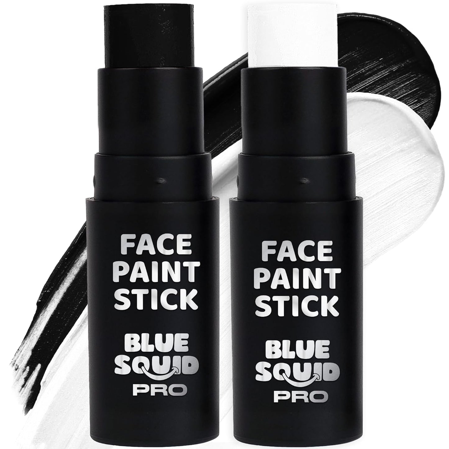 Blue Squid PRO Black and White Face Paint Stick - Waterproof Body Paint For Adults & Kids Eye Black Baseball, Eyeblack Softball -Hypoallergenic Twist-Up Non-Toxic Makeup Stick - Cosplay, Sports & SFX