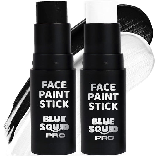 Blue Squid PRO Black and White Face Paint Stick - Waterproof Body Paint For Adults & Kids Eye Black Baseball, Eyeblack Softball -Hypoallergenic Twist-Up Non-Toxic Makeup Stick - Cosplay, Sports & SFX