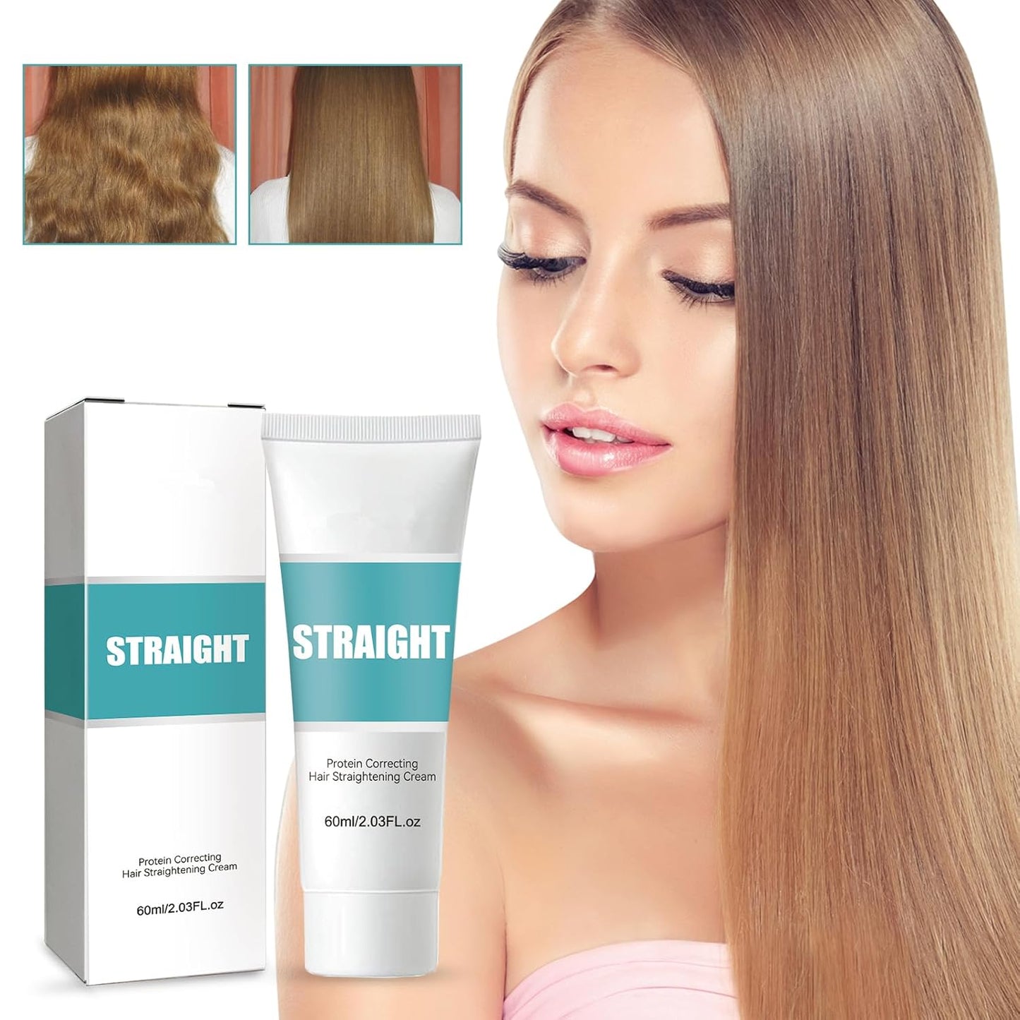 Protein Hair Straightening Cream, Silk & Gloss Protein Straightening Cream for Curly Hair by Maigoole (2PC)