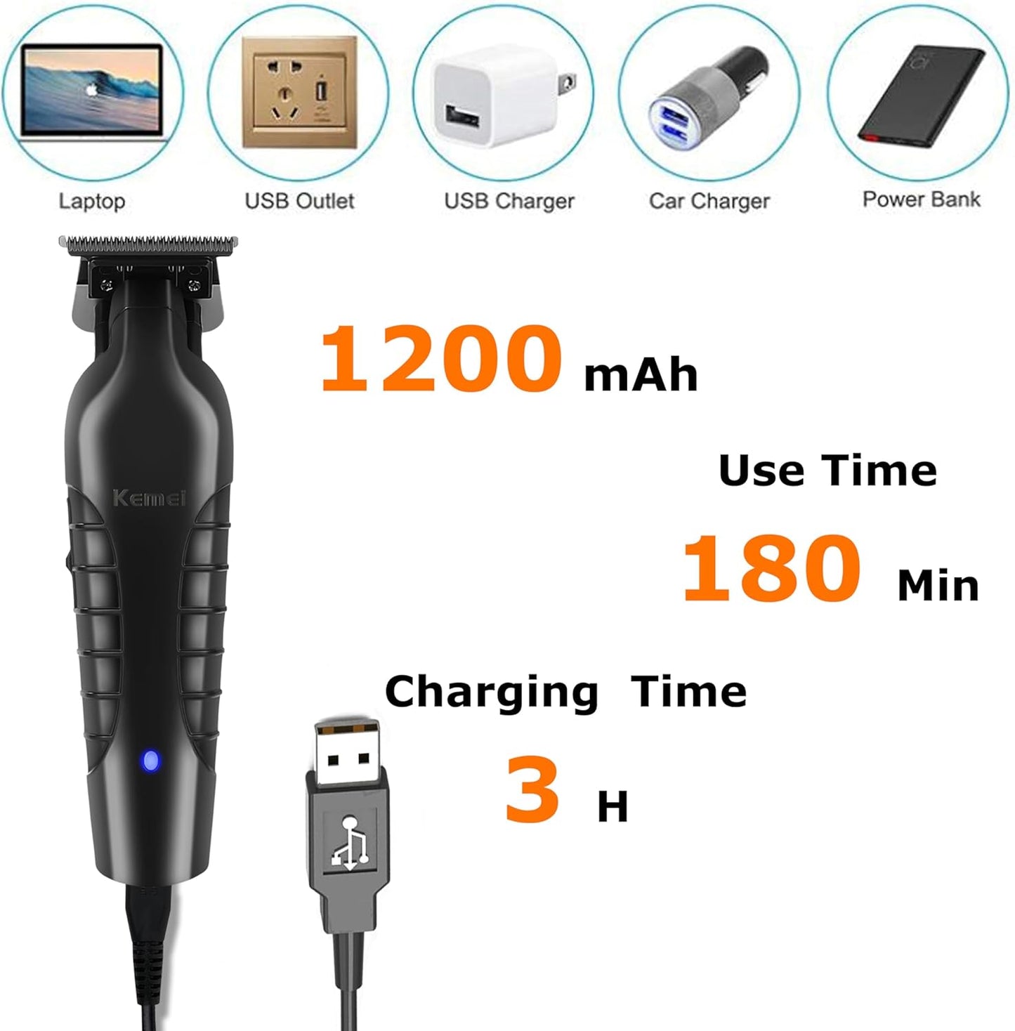 KEMEI 2299 Professional Hair/Beard Trimmer for Men Zero Gapped Hair Clippers for Barber with T Blade, Cordless Rechargeable