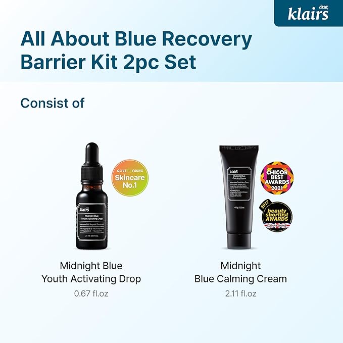 DearKlairs] Midnight Blue Barrier Kit, For oily, troubled and sensitive skin, rapidly calm and soothe sensitivity (2.78 Fl Oz (Pack of 1))