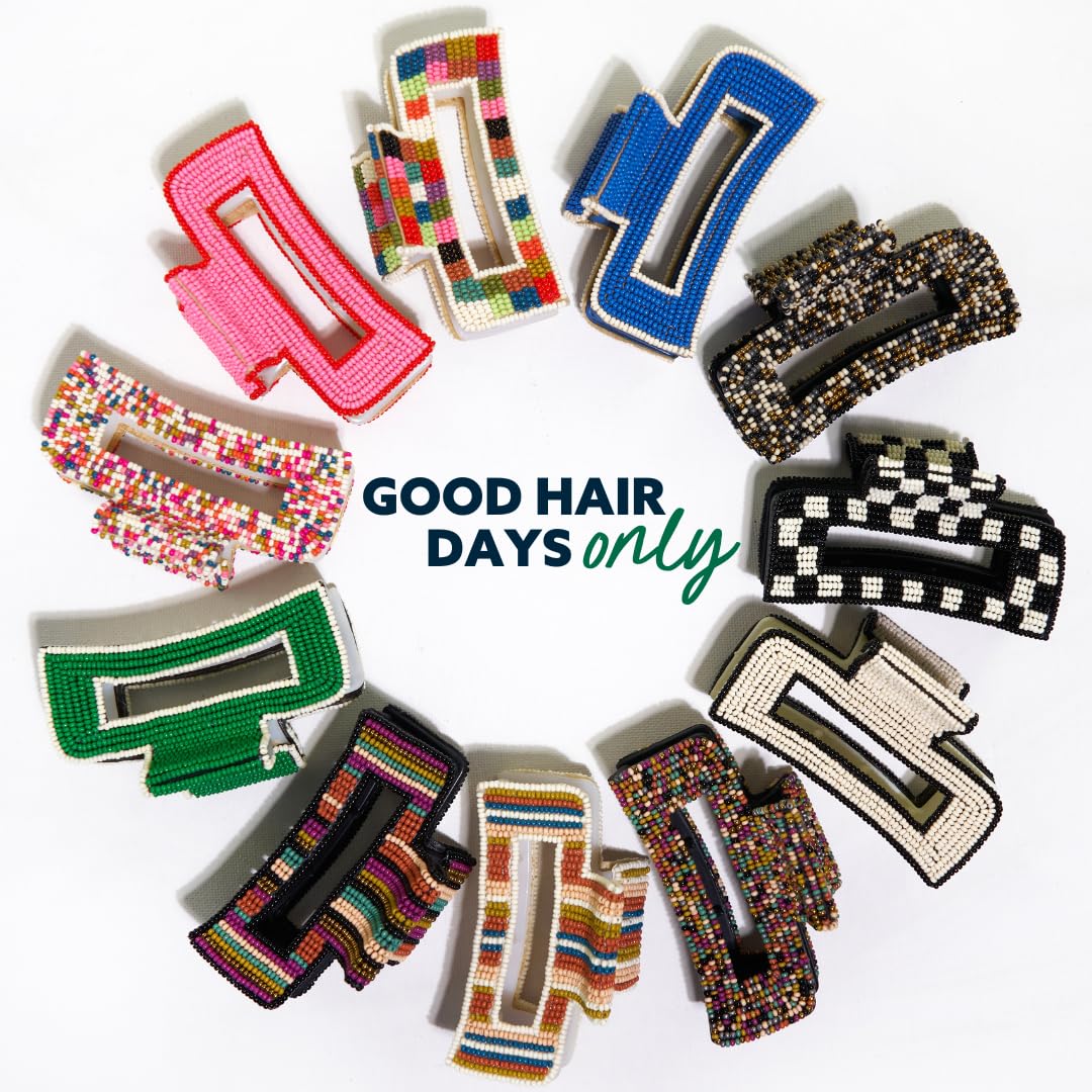 INK+ALLOY Beaded Hair Clips, Lola Large Statement Boho Cute Claw Clips for Women, Secure Hold for Thin & Thick Hair, Handmade Accessories for the Modern Bohemian, 3.5-Inches (Denim Blue)