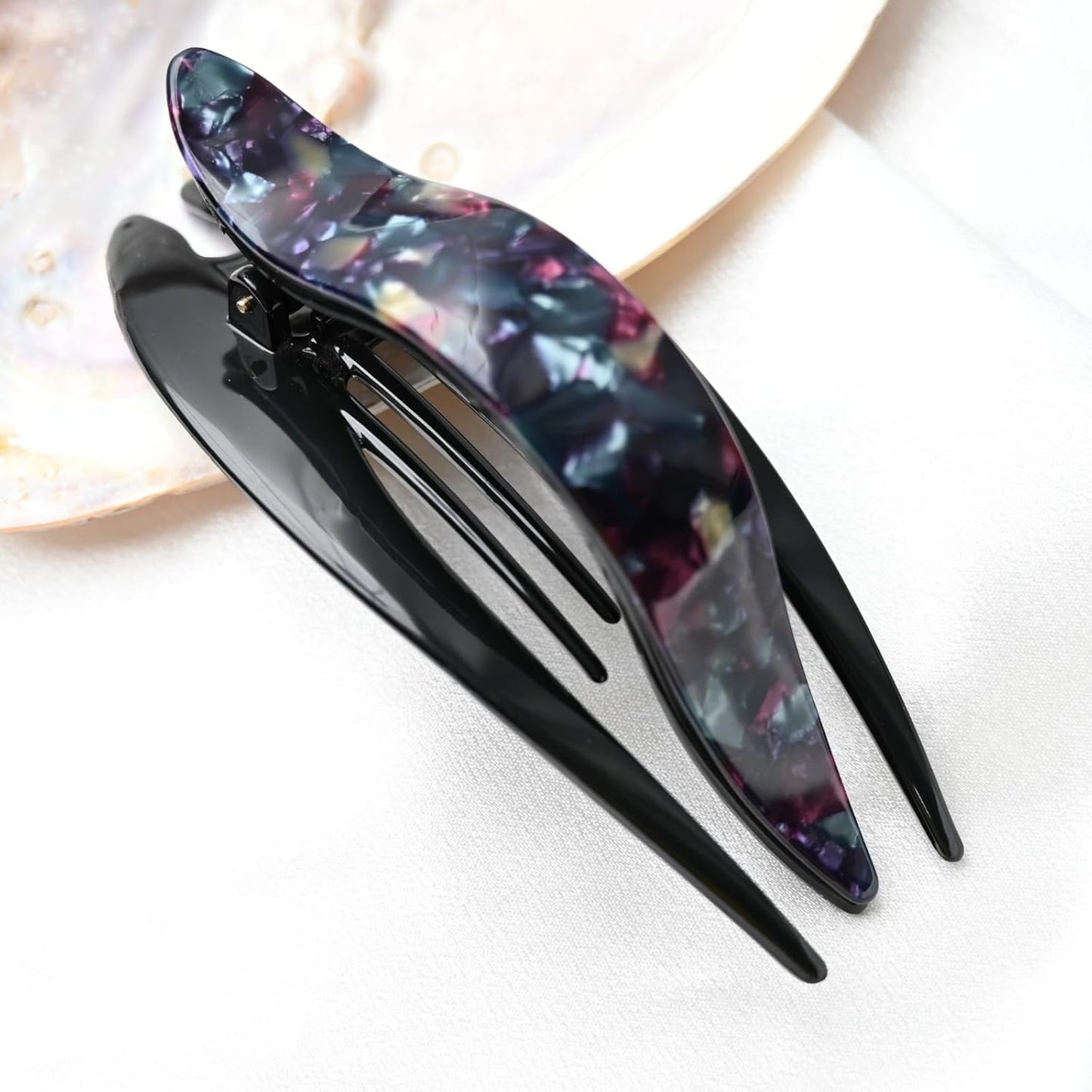Handmade Celluloid French Design Tortoise Shell Barrettes Side-slide Opening Duck Luxury Fashion Accessories Hair Clip Claw for Women (moonlight)