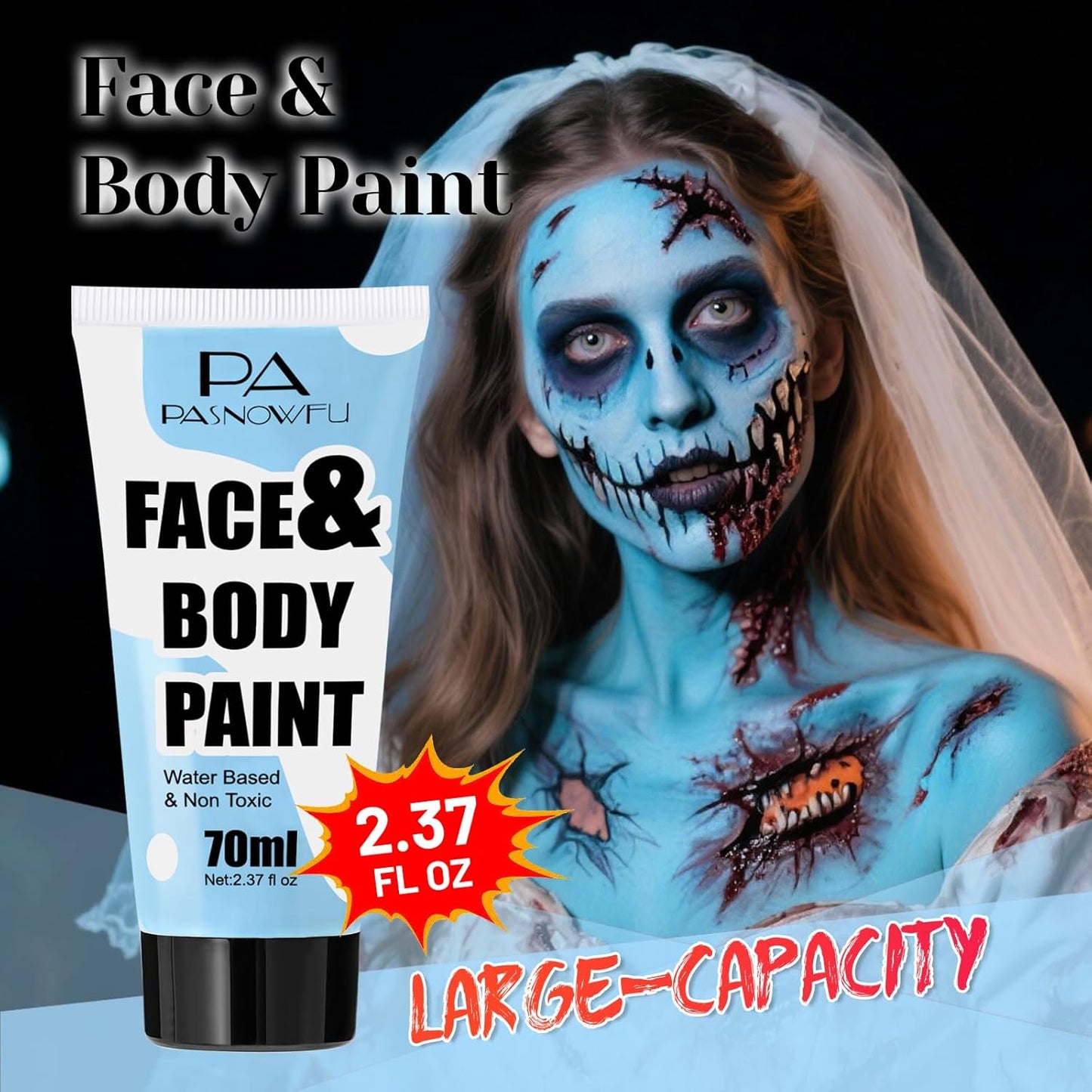 Light Blue Face Paint 70ml, Water-Based Highly Pigmented Body Paint for Avatar, Sally Makeup, Non-Toxic Washable Face Body Paint for Adults Halloween SFX Cosplay Makeup ,Costume Events