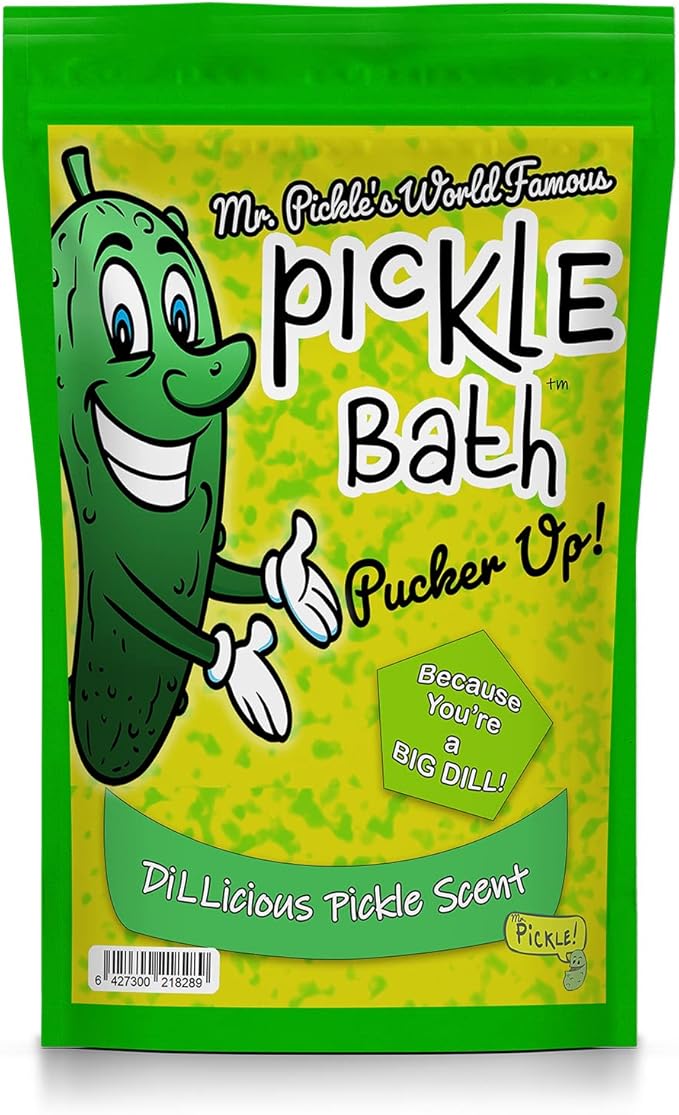 Mr Pickle’s Pickle Bath Salts - Premium Dill Pickle Scented Bath Soak for Kids - Shower Gift for Pickle Lovers, Funny Stocking Stuffers and Gift Baskets for Children, Teens, Men, and Women
