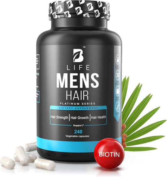 Men’s Hair Growth Supplement – Biotin & Collagen Hair Vitamins for Men – Thicker, Fuller Hair, Nail & Scalp Support – Hair Loss Supplement with Zinc, Selenium & Vitamins A C D E – 240 Capsules