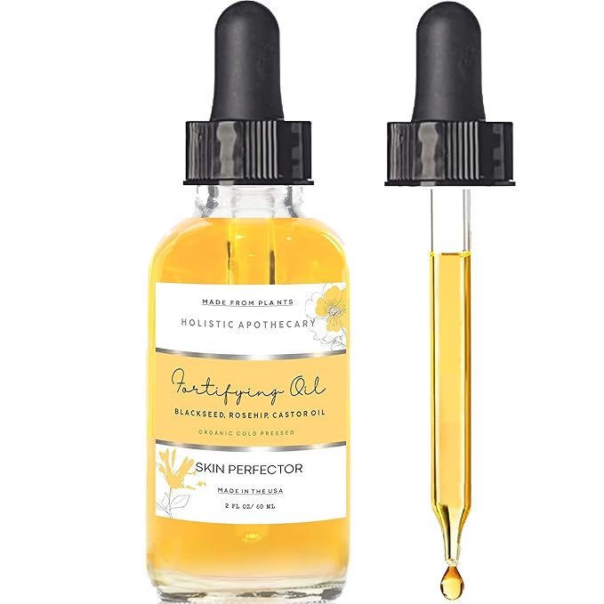 2 FL OZ Black Seed, Rosehip, Castor Oil Organic Cold Pressed Fortifying Miracle Facial Moisturizer Face Oil Anti-Aging, Nourishing, Hydrates Dry Skin Glass Bottle Hexane Free