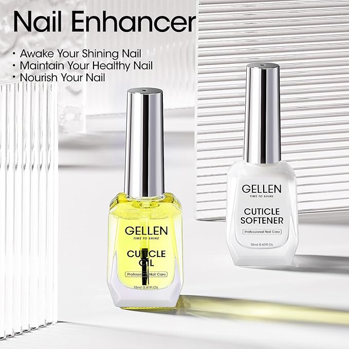 Gellen Cuticle Oil & Softener for Nails, 2 Pcs 18ml Cuticle Remover & Strengthener, Nail Cuticle Protector, 2 in 1 Nail Care Kit for Cuticle Removing & Repairng Manicure Essentials for Gel Nail Polish