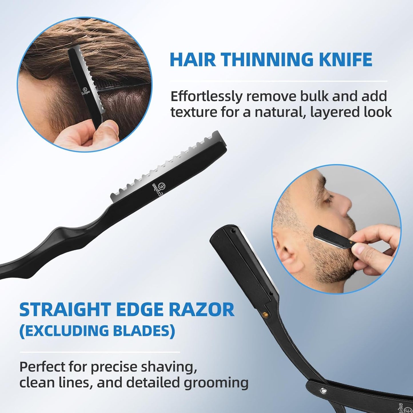 Hair Cutting Shears Sets - Professional 9 PCS Haircut Scissors Kit with 6.5" Thinning/Texturizing Scissors (29 Teeth) and Straight Shears for Men Women Home Salon (Black & Blue)