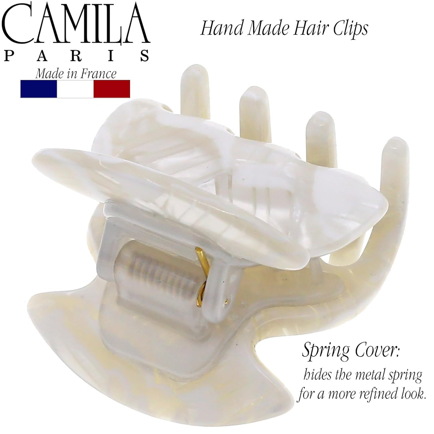 Camila Paris CP3158 French Hair Clip for Women, Handmade, White, Small Girls Hair Claw Clips Jaw, Durable Styling Hair Accessories for Women, Strong Hold No Slip Grip, Made in France